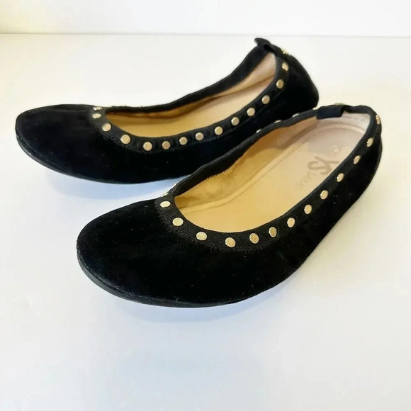 YOSI SAMRA Womens Size 7 Black Suede Gold Studded Foldable Ballet Flats - Picture 1 of 7
